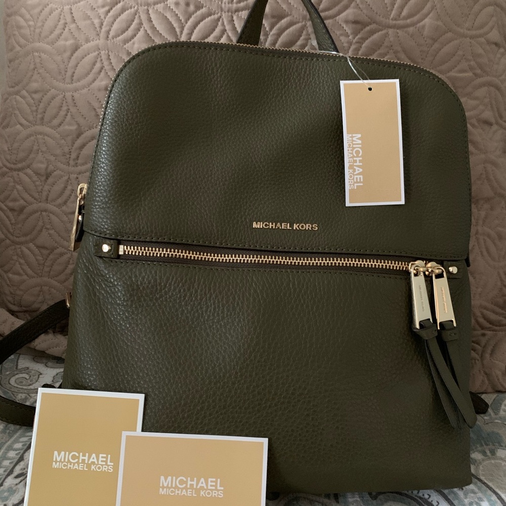 Michael Kors Olive Medium Slim Leather Backpack